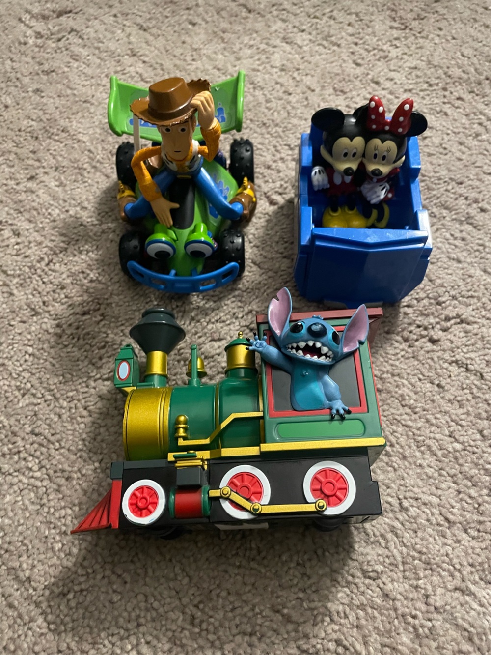Disney parks exclusive set of 3 pull back vehicle toys people mover stitch woody